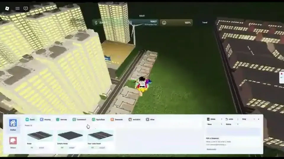 Build menu: Housing category open on Apartments (mid-rise row visible)