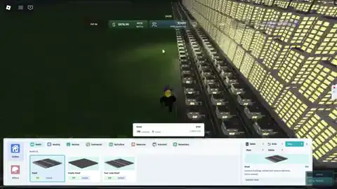 Road grid then drag-place housing — live session HUD, still no Codes overlay